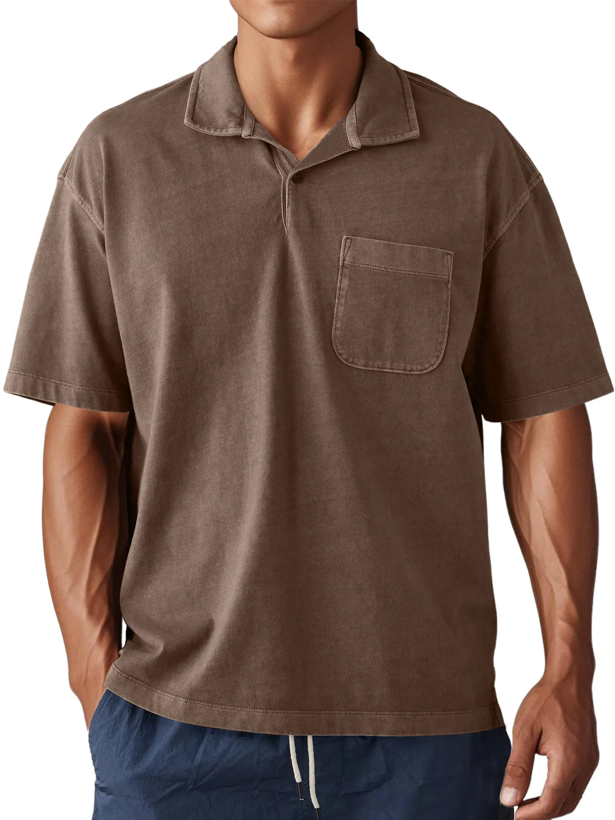 Men's Stylish Retro Washed And Distressed Loose Daily Short-sleeved Polo Top