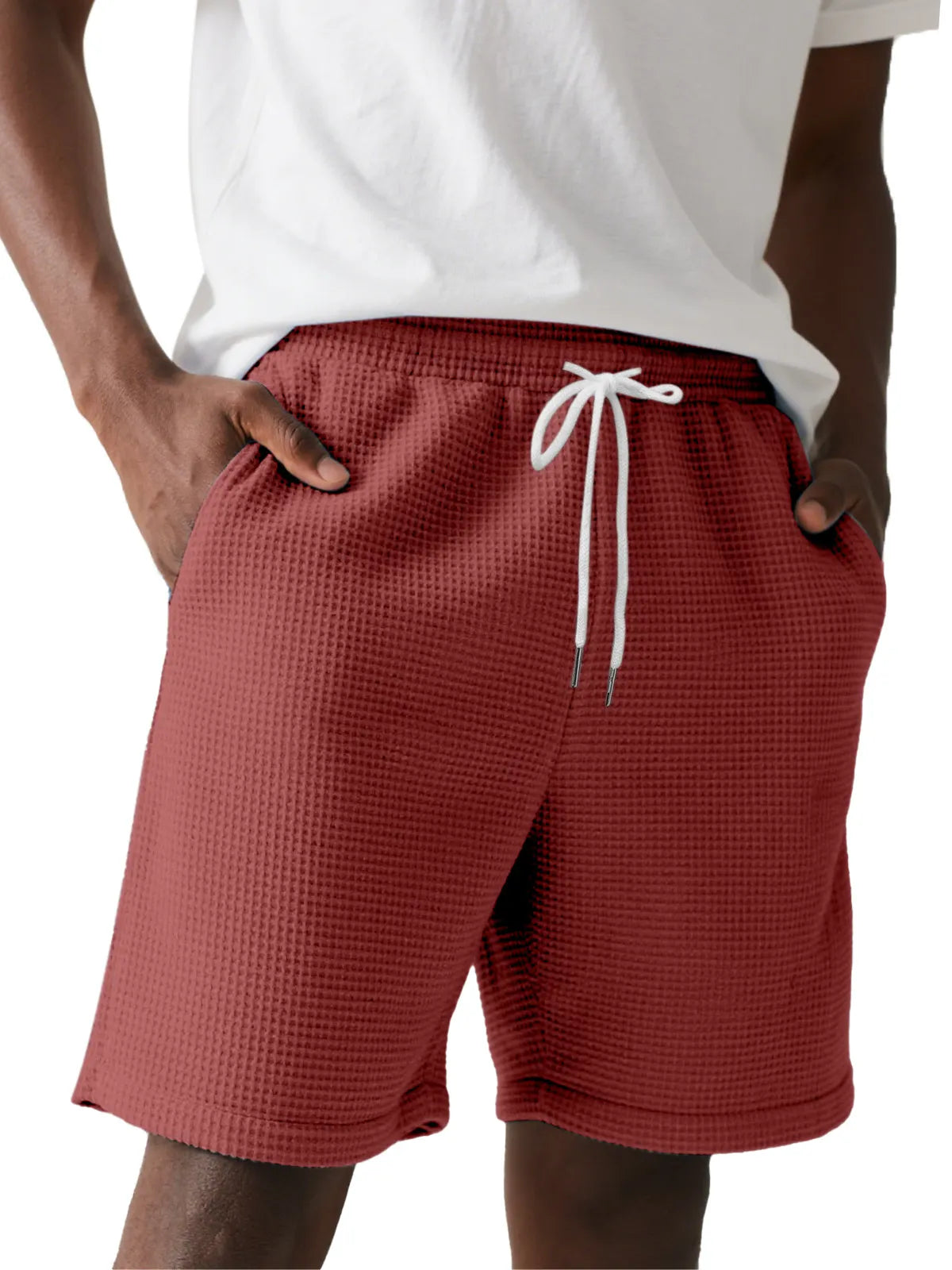 Men's Simple Solid Color Waffle Texture Casual Shorts