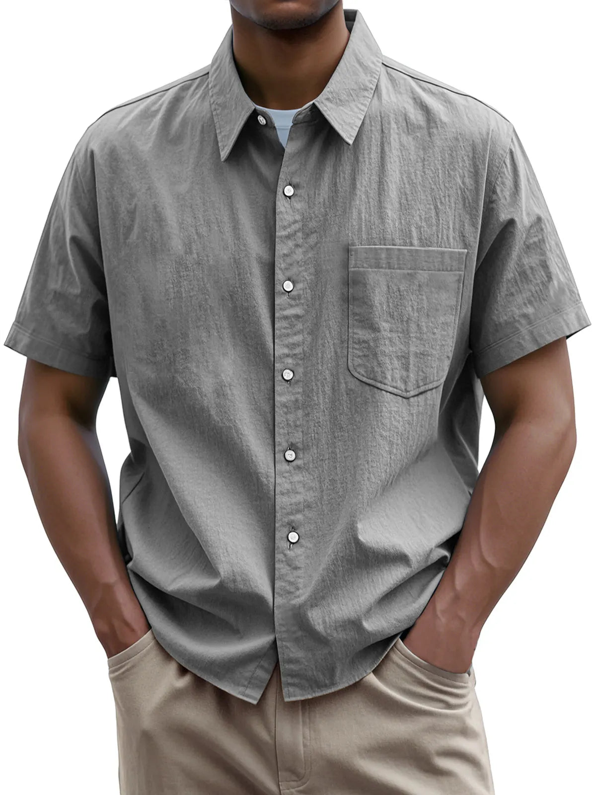Men's Everyday Casual Lapel Pocket Solid Color Short Sleeve Shirt