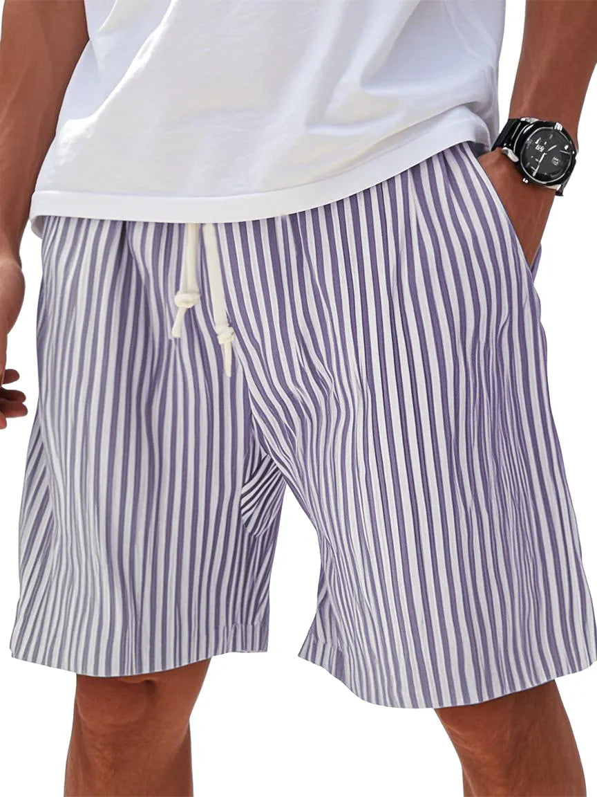 Mens Summer Stripe Pocket Beach Casual Shorts