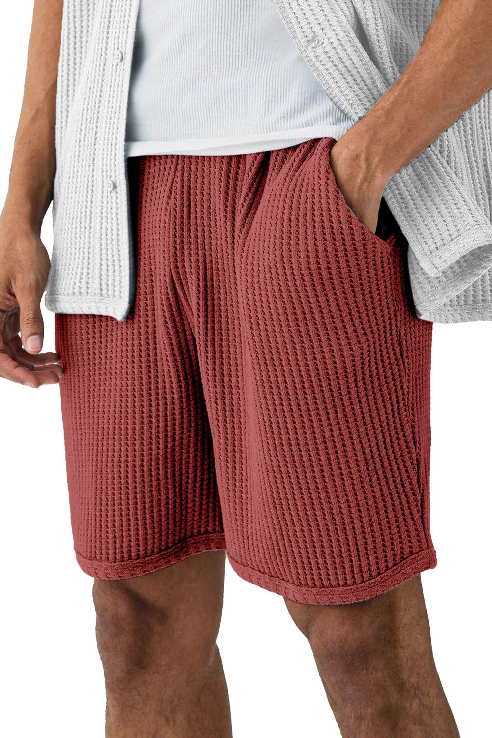 Men's Solid Color Everyday Waffle Casual Shorts