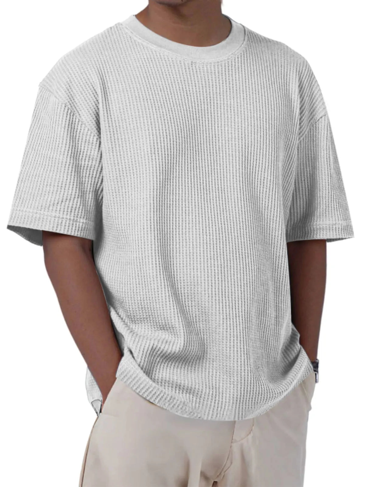 Men's Casual Everyday Solid Color Waffle Short Sleeve T-shirt