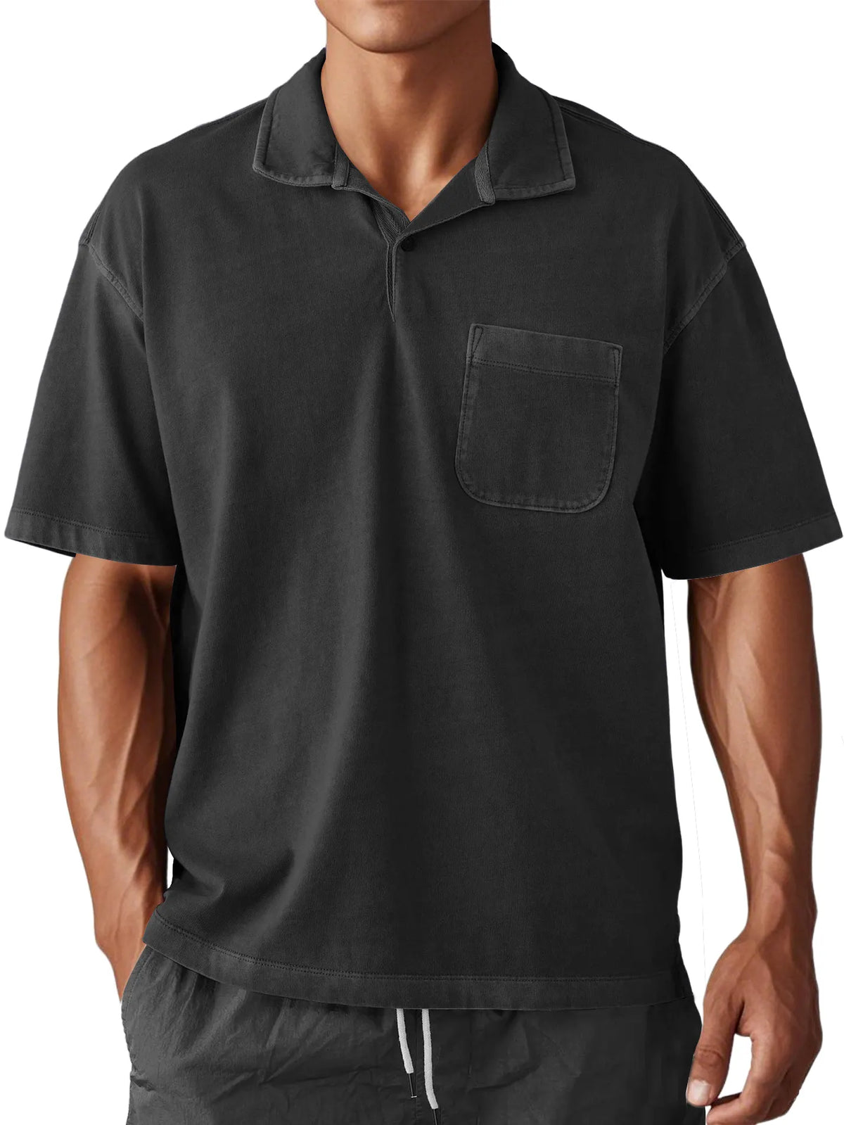 Men's Stylish Retro Washed And Distressed Loose Daily Short-sleeved Polo Top