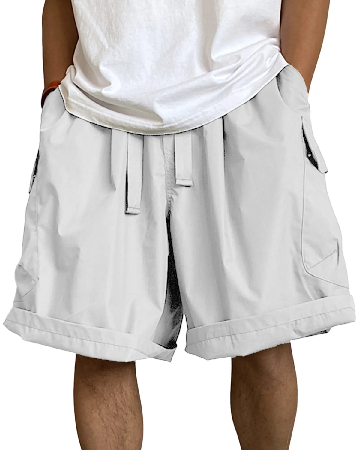 Men's Multi-Pocket Cargo Shorts Breathable Loose Drawstring Shorts with Side Pockets
