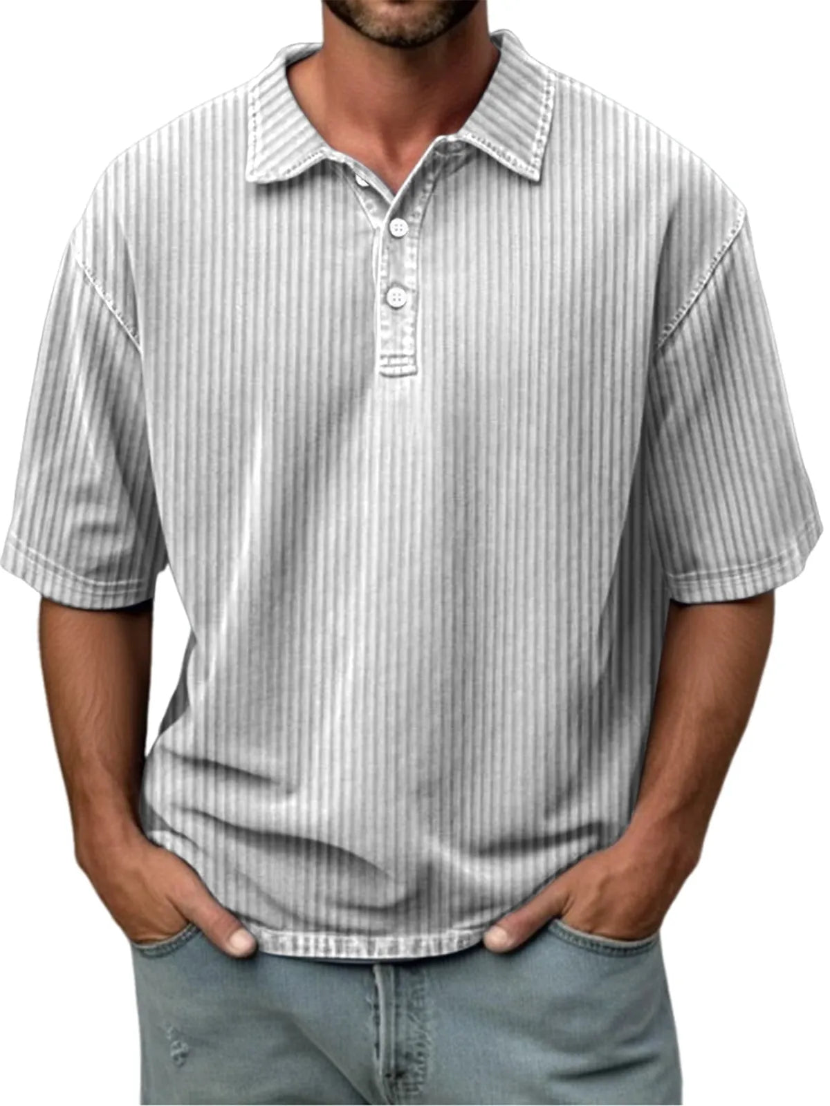 Men's Casual Solid Color Pit Lapel Short Sleeve Polo Shirt