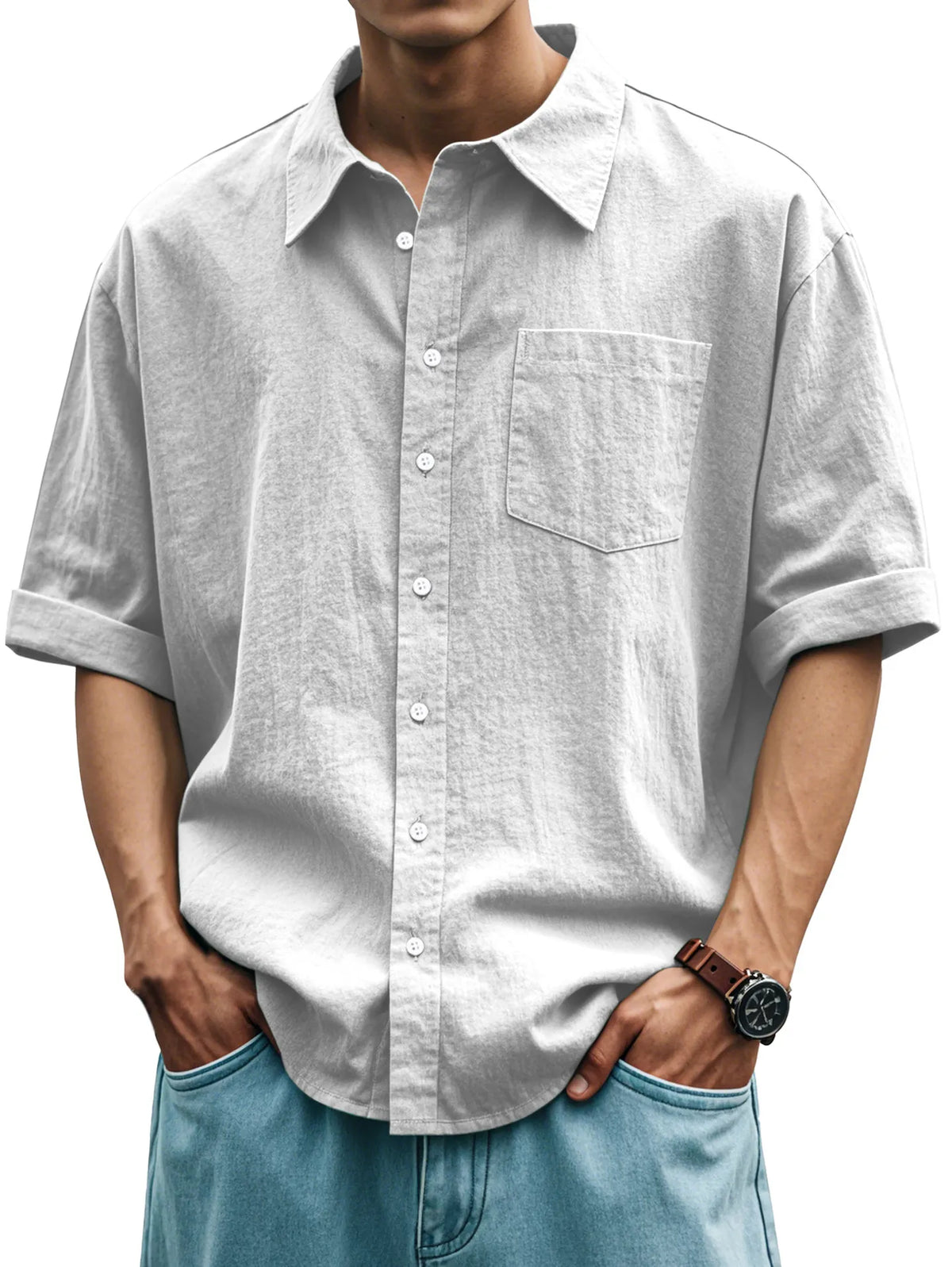 Men's Casual Everyday Solid Color Plaid Short Sleeve Button-down Shirt
