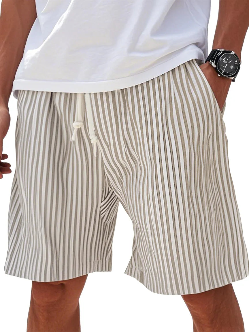 Mens Summer Stripe Pocket Beach Casual Shorts