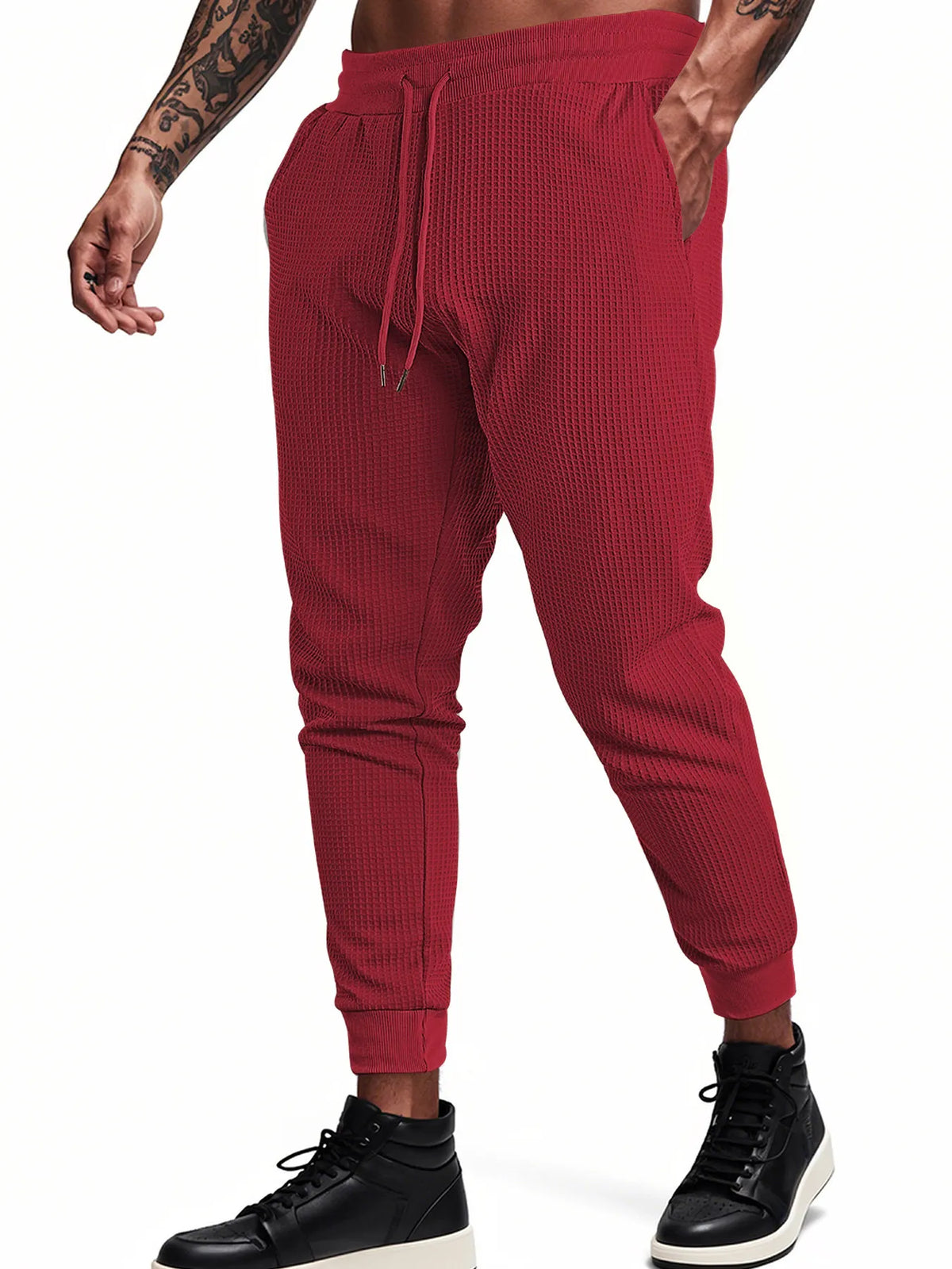 Men's Casual Breathable Solid Color Waffle Trousers