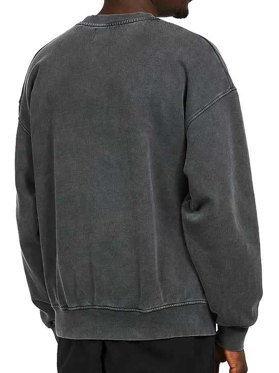 Men's Washed Distressed Cotton Basic Round Neck Long-sleeved Sweatshirt