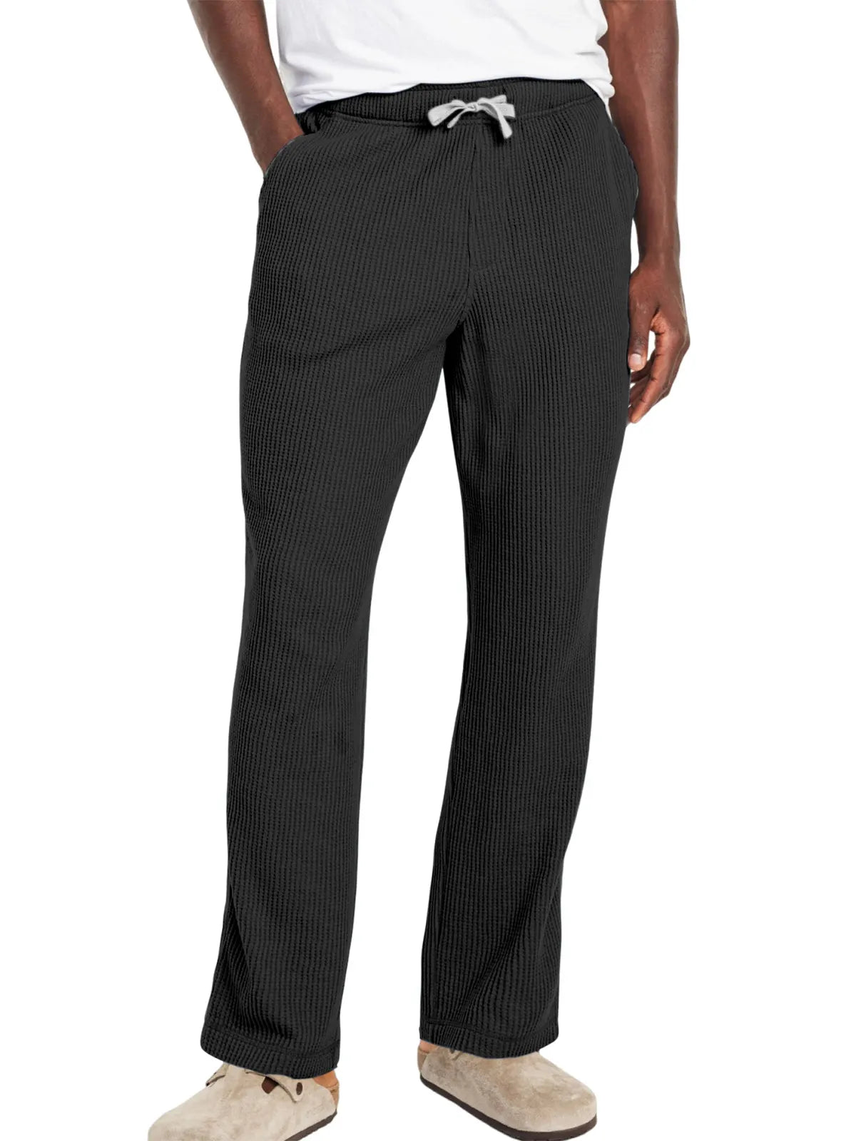 Men's Everyday Solid Color Loose Waffle Comfort Trousers