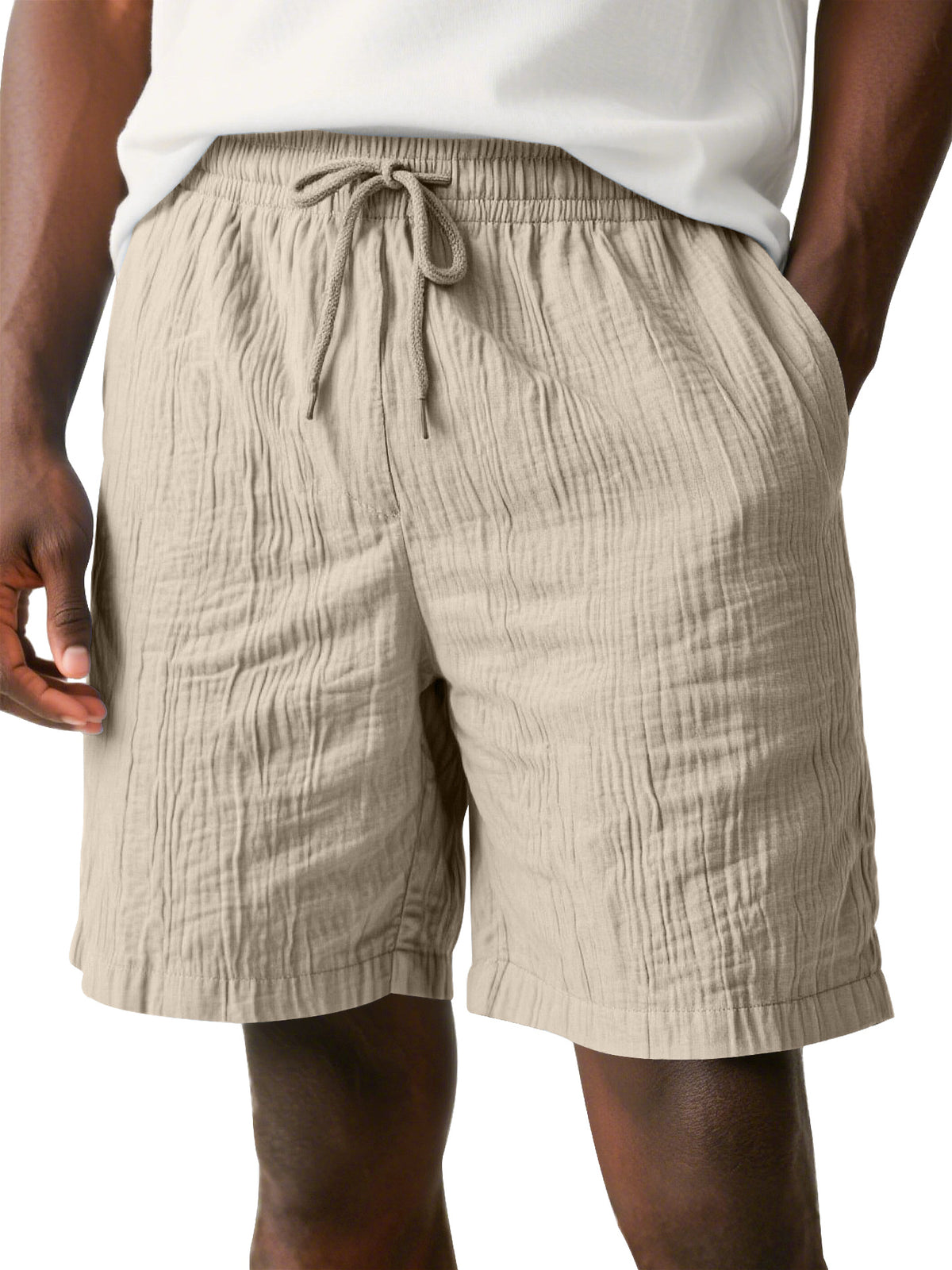 Men's Daily Pleated Texture Drawstring Elastic Waist Casual Shorts