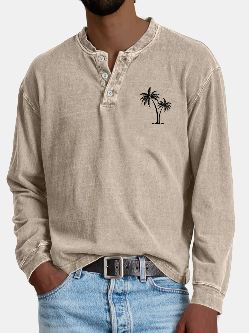 Men's Casual Vintage Coconut Print Button-down Henley