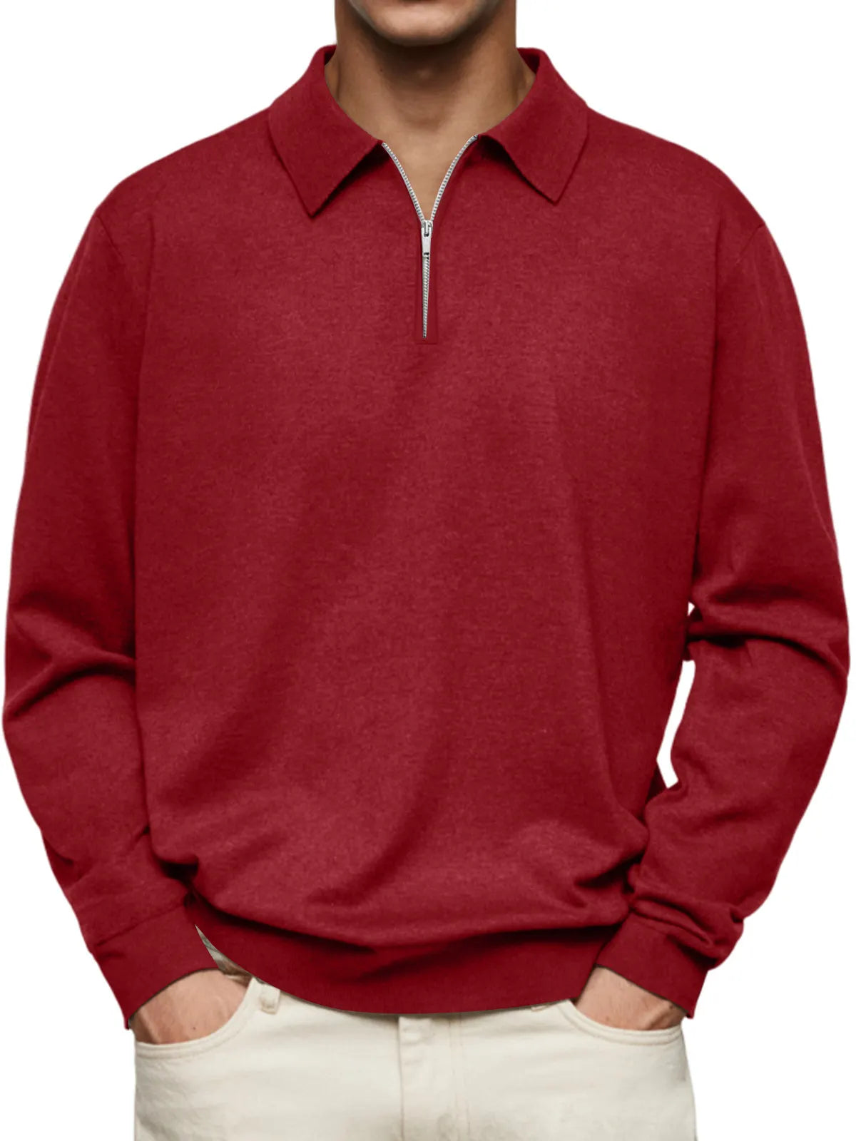 Men's Casual Fashion Lapel Zipper Solid Color Comfortable Sweatshirt