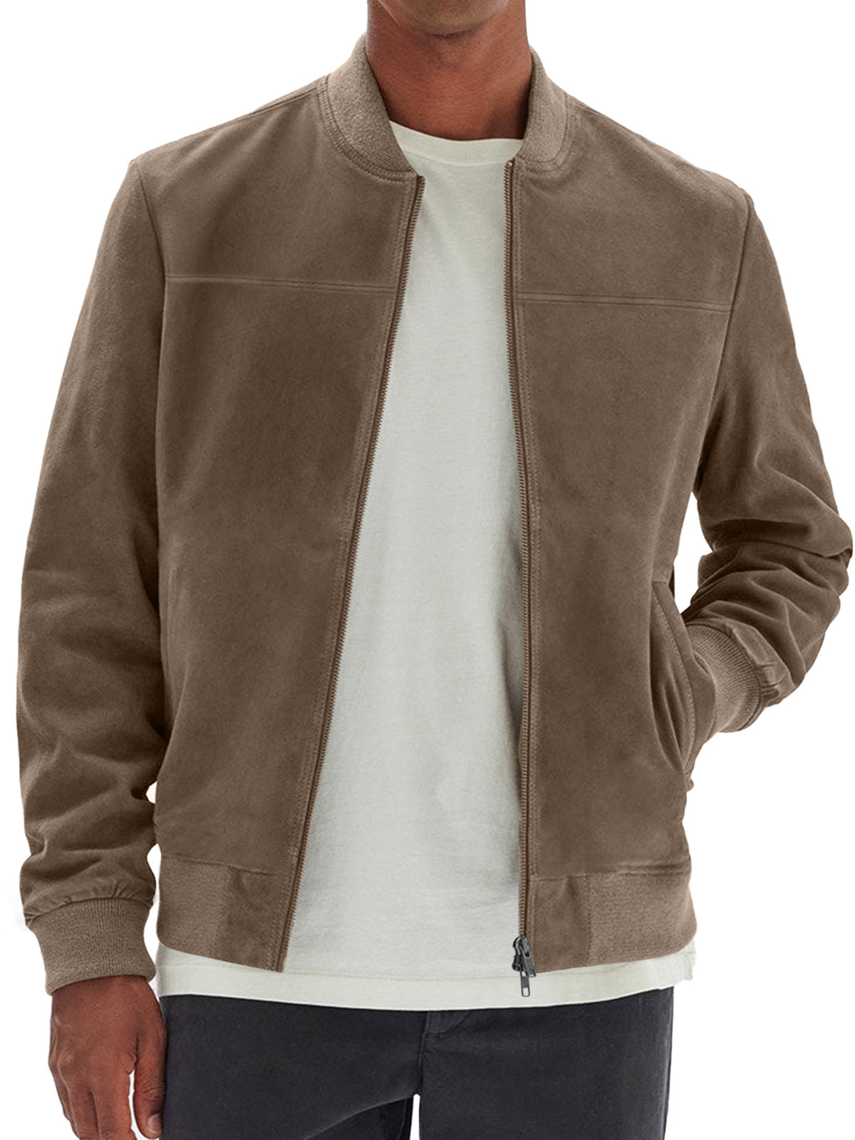 Men's Casual Suede Zip Solid Pocket Jacket Jacket