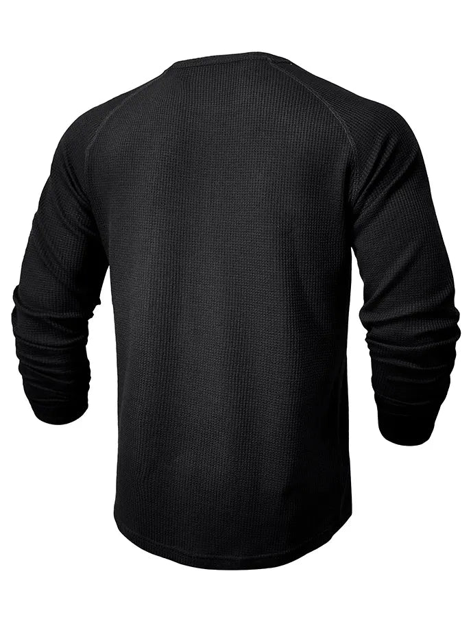 Men's Waffle Henley Collar Textured Long-sleeved Top