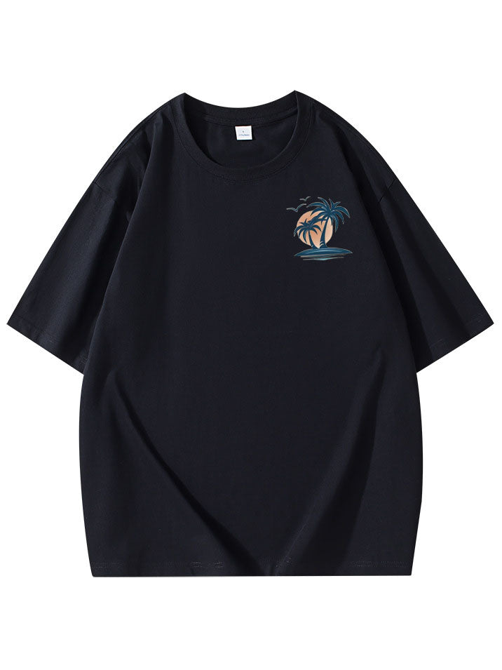 Men's Cotton Basic Casual Palm Tree Print Comfortable Short-sleeved T-shirt