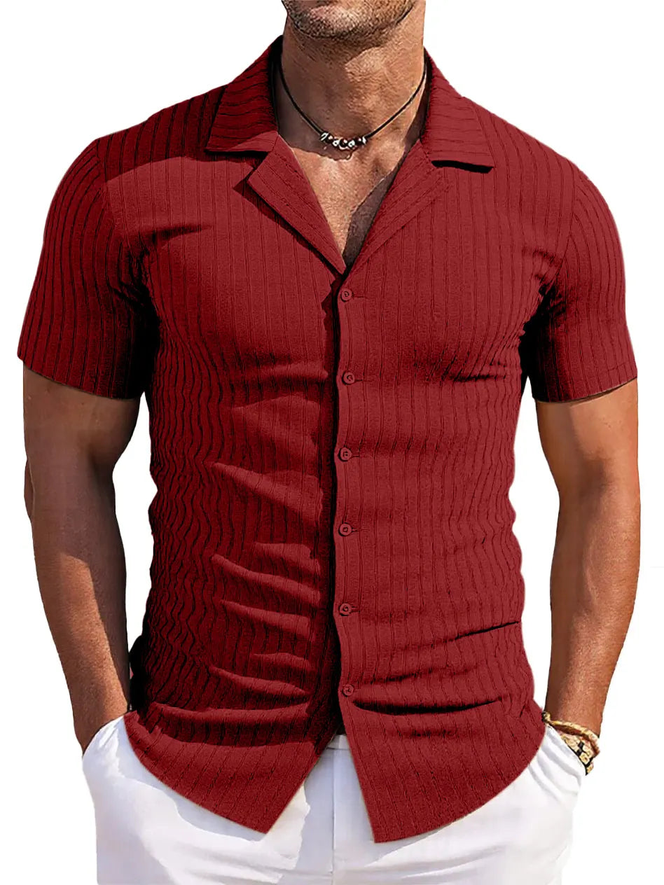 Men's Casual Solid Color Jacquard Short-sleeved Cardigan