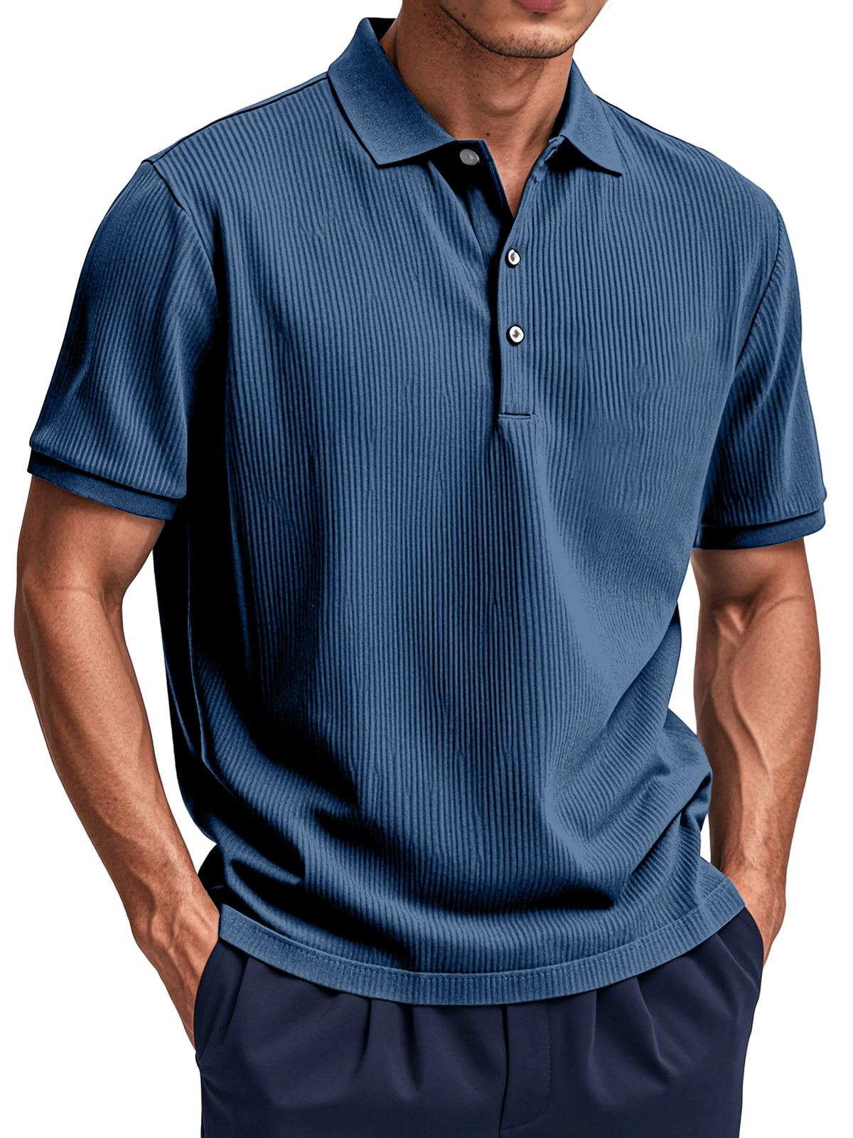 Men's Daily Simple Vertical Pit Short-sleeved Button Polo Shirt