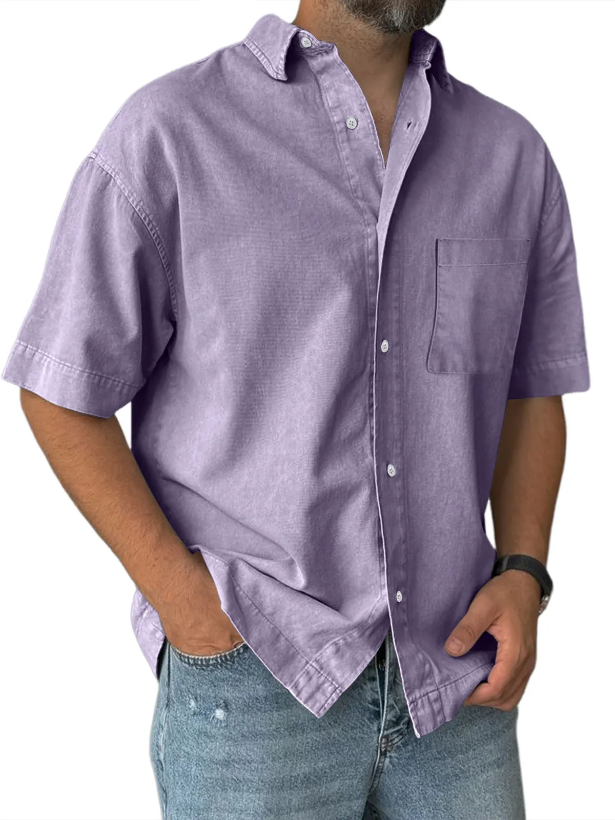 Men's Everyday Casual Pocket Solid Color Comfortable Short Sleeve Shirt