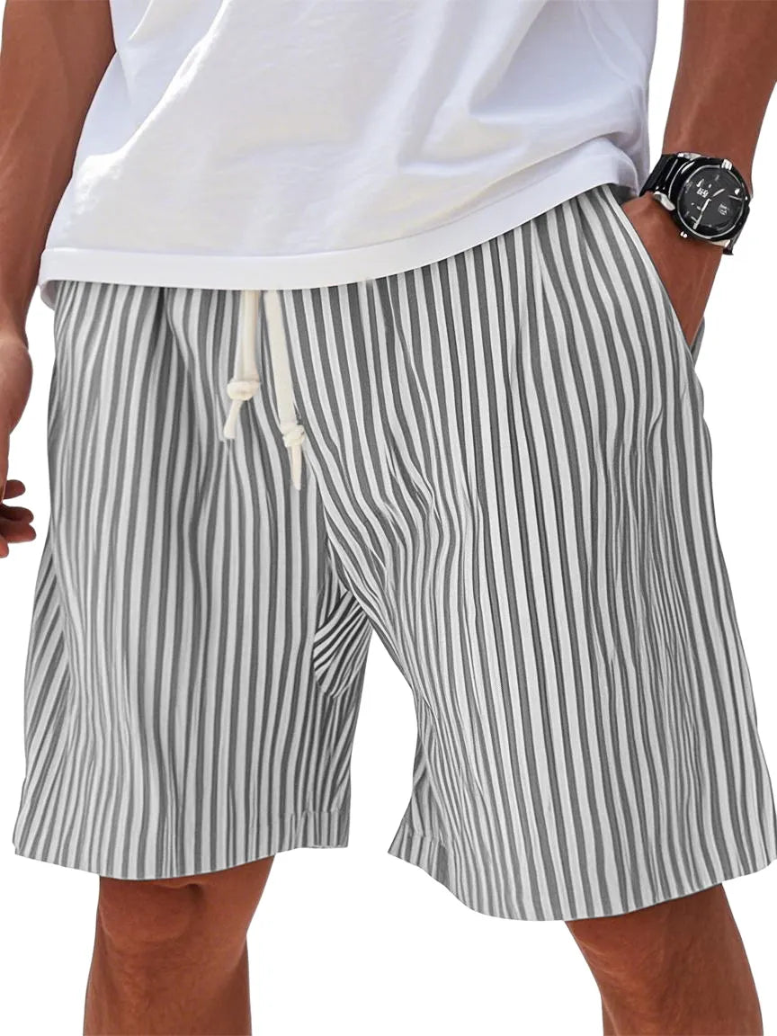 Mens Summer Stripe Pocket Beach Casual Shorts