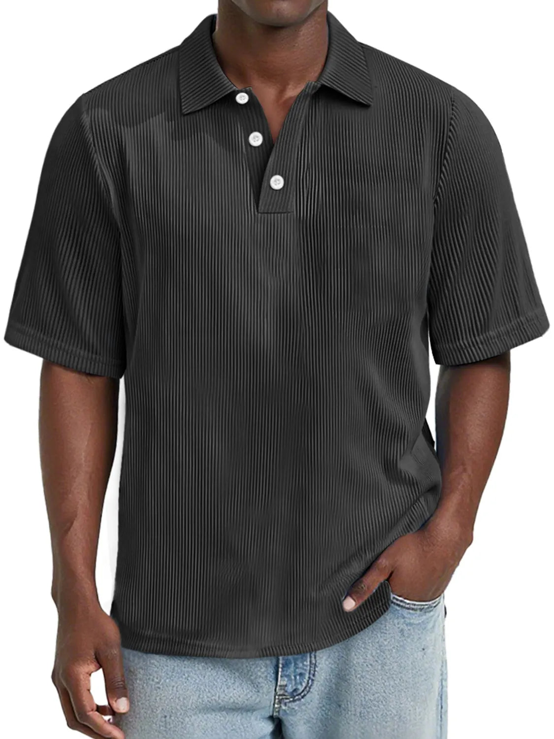 Men's Daily Rip Texture Casual Lapel Button Short-sleeved Polo Shirt