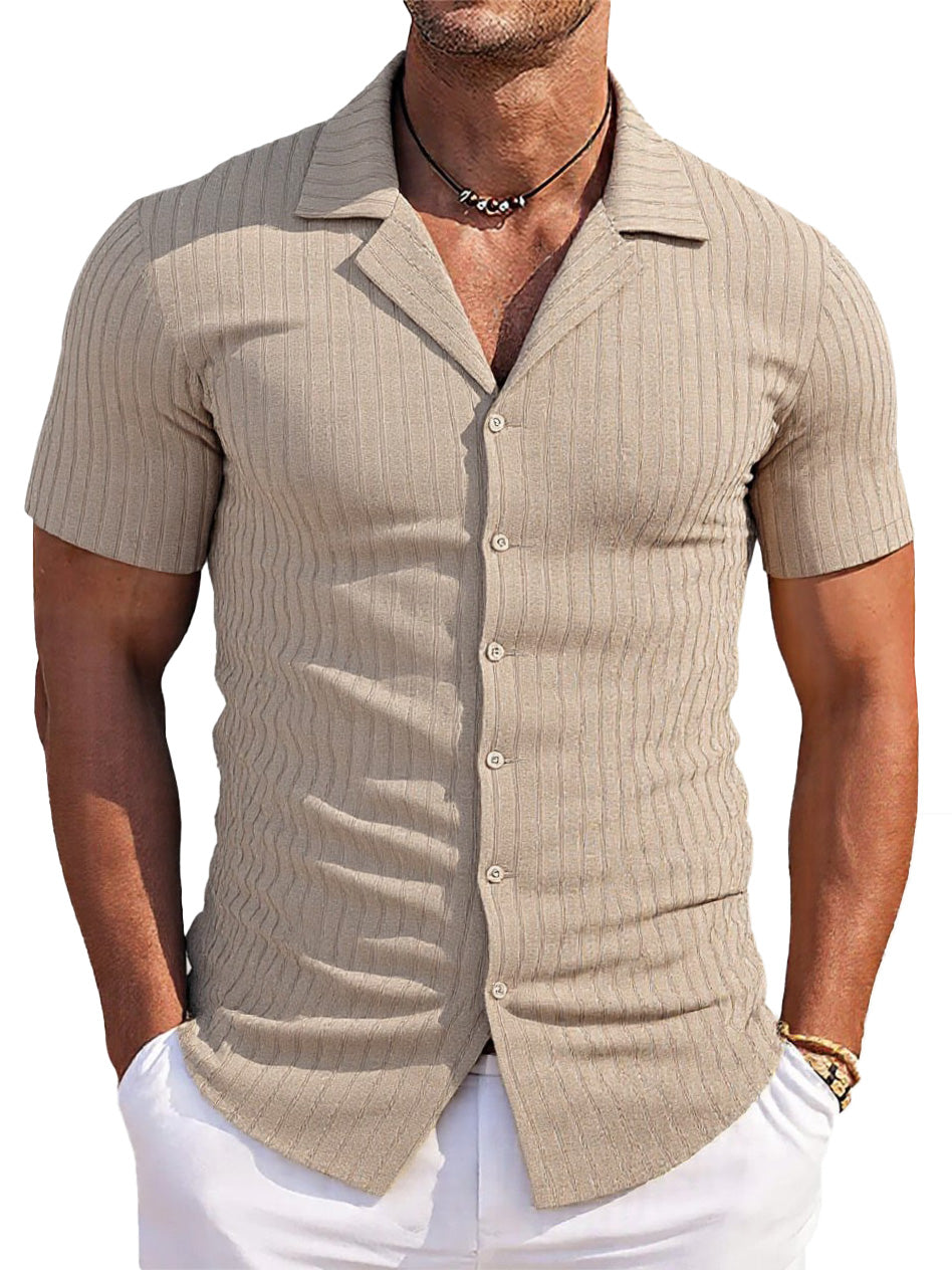 Men's Casual Solid Color Jacquard Short-sleeved Cardigan