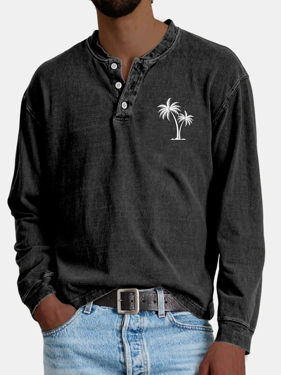 Men's Casual Vintage Coconut Print Button-down Henley