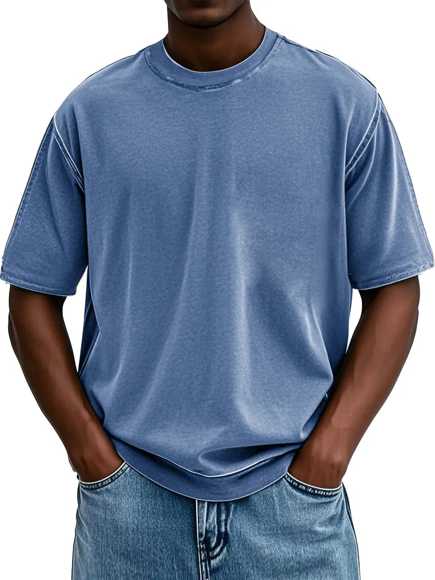 Men's Fashion Washed Retro Round Neck Short-sleeved T-shirt
