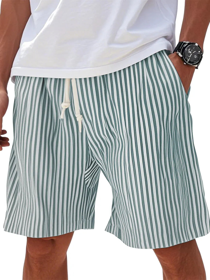 Mens Summer Stripe Pocket Beach Casual Shorts