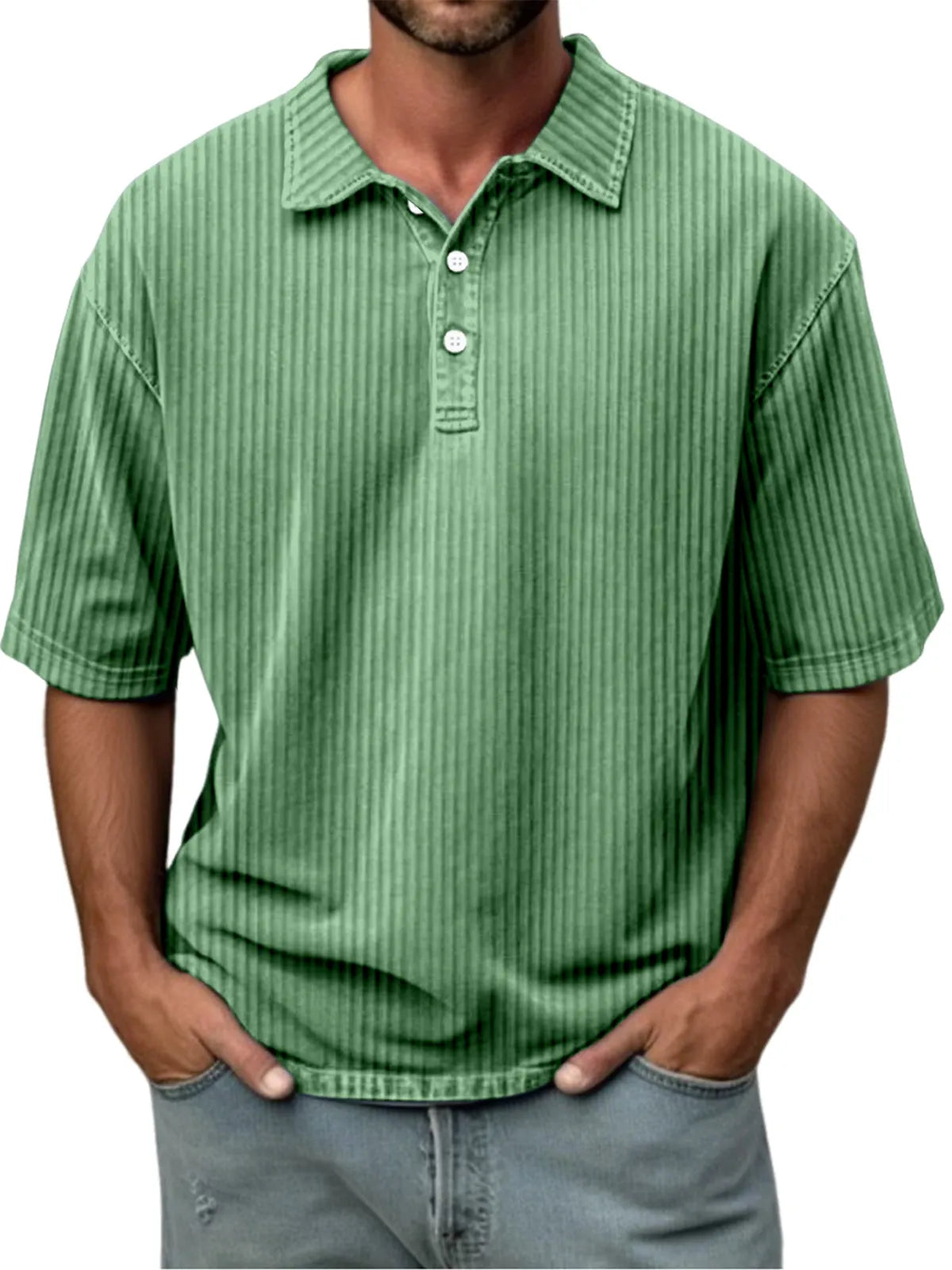 Men's Casual Solid Color Pit Lapel Short Sleeve Polo Shirt