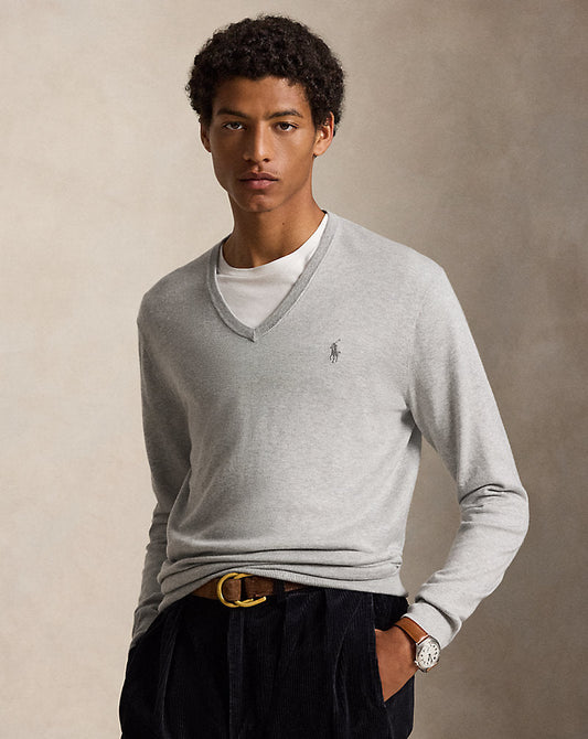 Slim Fit Cotton V-Neck Sweater Andover Heather