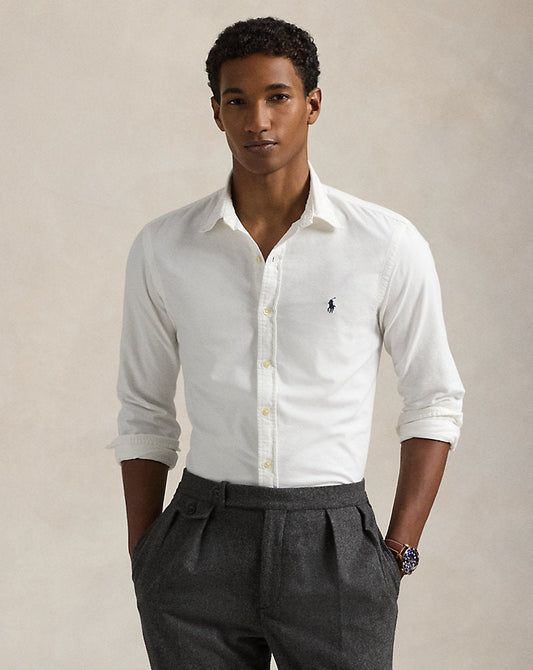 Slim Fit Garment-Dyed Oxford Shirt White
