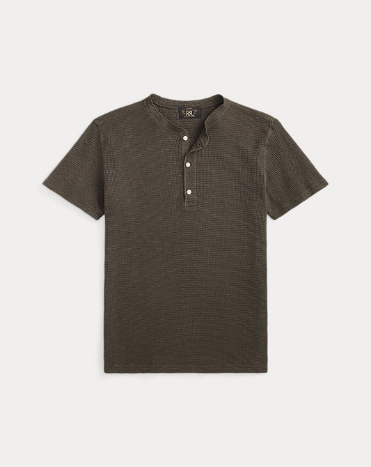 Waffle-Knit Short-Sleeve Henley Shirt Faded Black Canvas