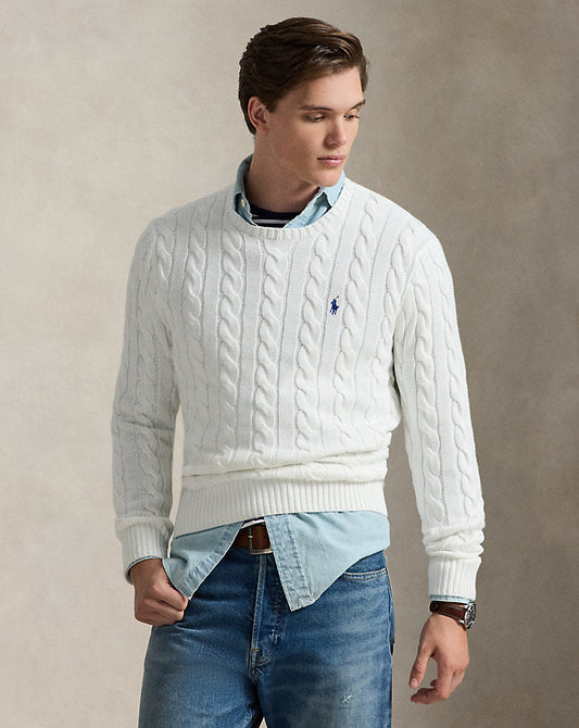 Cable-Knit Cotton Jumper White