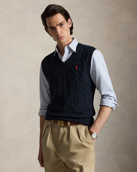 Cable-Knit Cotton Sleeveless Jumper Hunter Navy