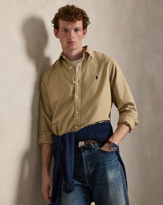 Custom Fit Garment-Dyed Oxford Shirt Surrey Tan