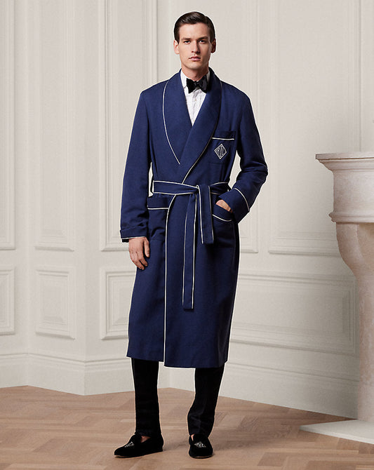 Monogram Silk Twill Robe Navy