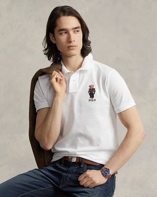 Custom Slim Fit Polo Bear Polo Shirt White
