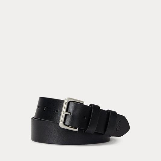 Leather Roller-Buckle Belt Black