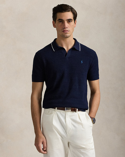 Textured Cotton-Linen Jumper Bright Navy
