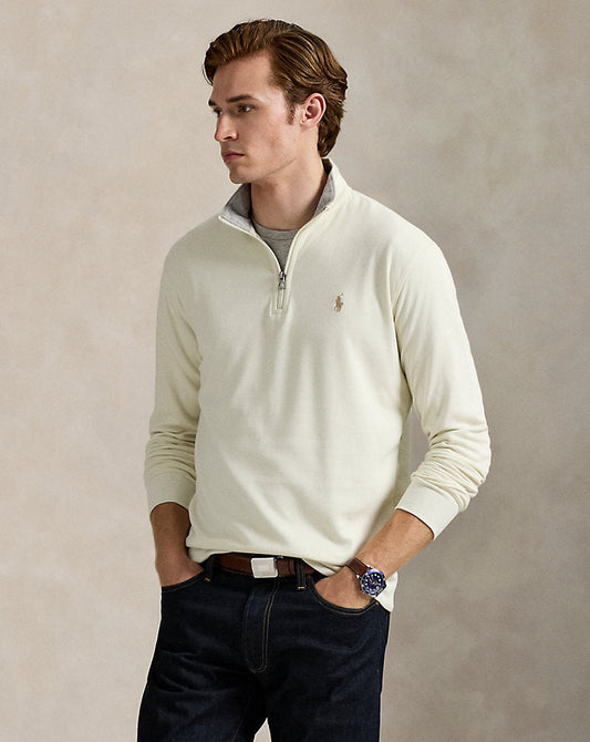 Luxury Jersey Quarter-Zip Pullover Parchment Cream