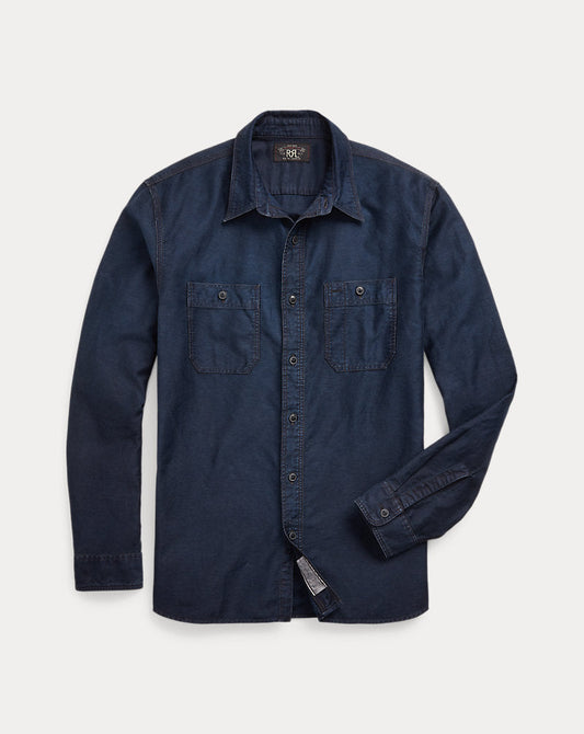 Indigo Cotton-Linen Sateen Workshirt Indigo