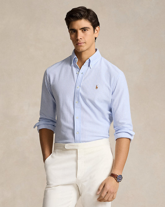 Striped Knit Oxford Shirt Dress Shirt Blue/White