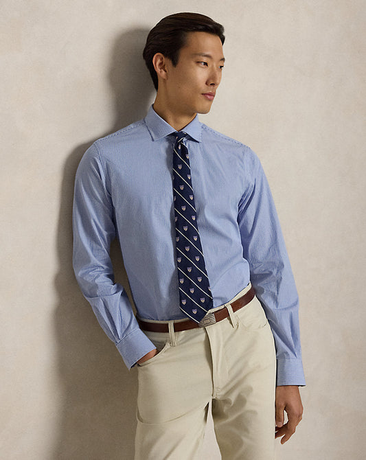 Custom Fit Striped Poplin Shirt Carolina Blue/White