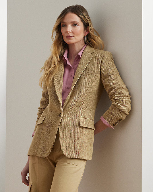 Cotton-Blend Herringbone Blazer Brown/Cream Multi