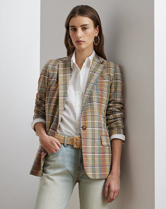 Cotton Madras Blazer Green/Tan/Blue Multi