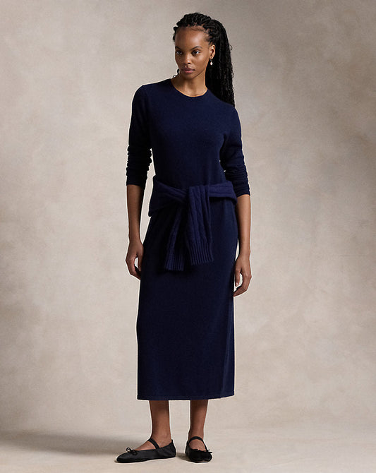Cashmere Crewneck Jumper Dress Hunter Navy