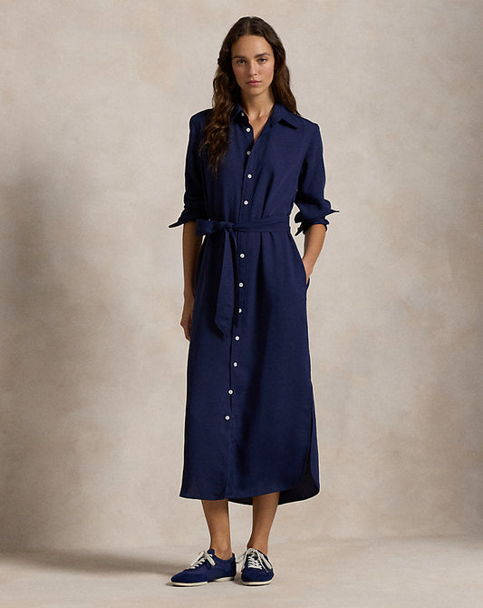 Satin Shirtdress Graphic Navy