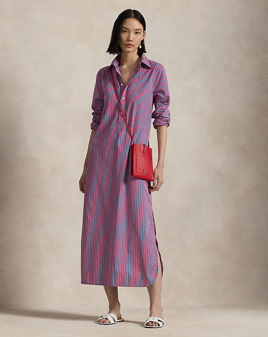 Striped Cotton Shirtdress Pink/Blue Multi Stripe
