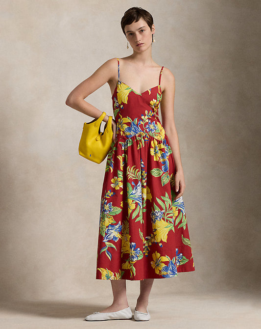 Tropical-Floral Cotton Poplin Dress Paradise Petals